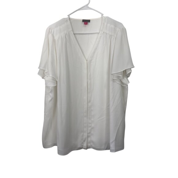 Vince Camuto Womens White V-Neck Blouse With Flutter Sleeves Size 3X Polyester - Picture 5 of 13